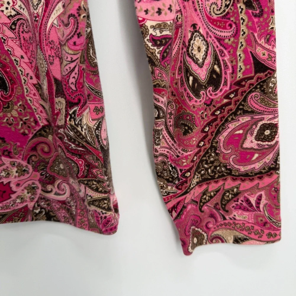 Y2K Pink Brown Paisley Long Sleeve Cotton Top Size S Boho Whimsigoth Hippie - Picture 2 of 9